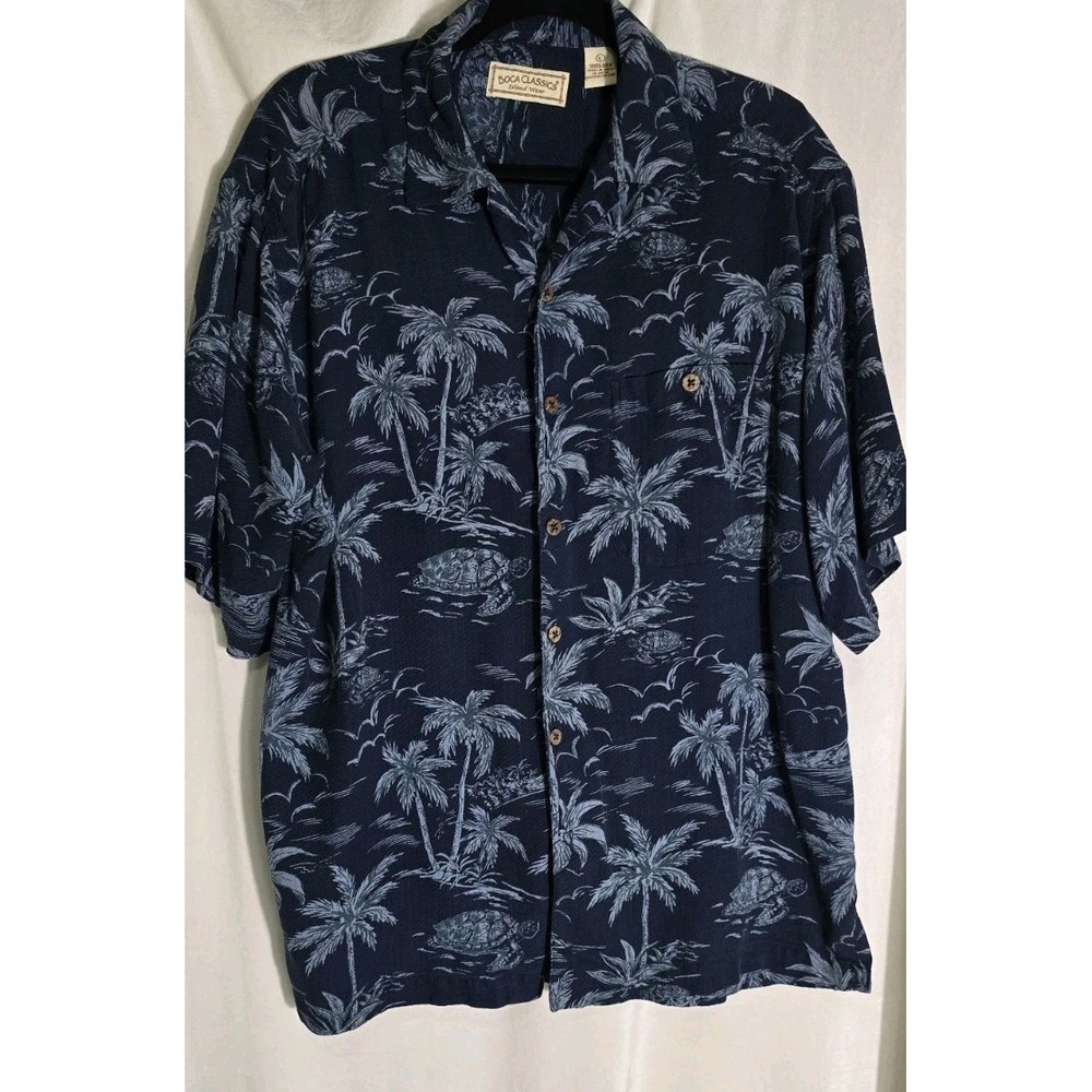 Boca classics Mens Tropical hawaiian shirt 100% Silk Short Sleeve Large Blue - Picture 1 of 6